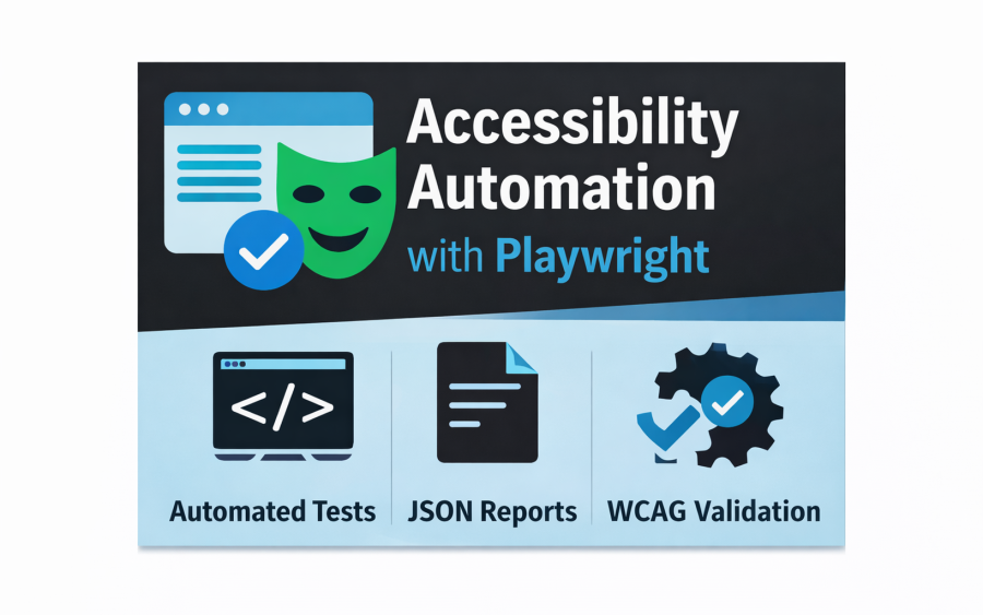 Accessibility automation with Playwright showing automated tests, JSON reporting, and WCAG validation